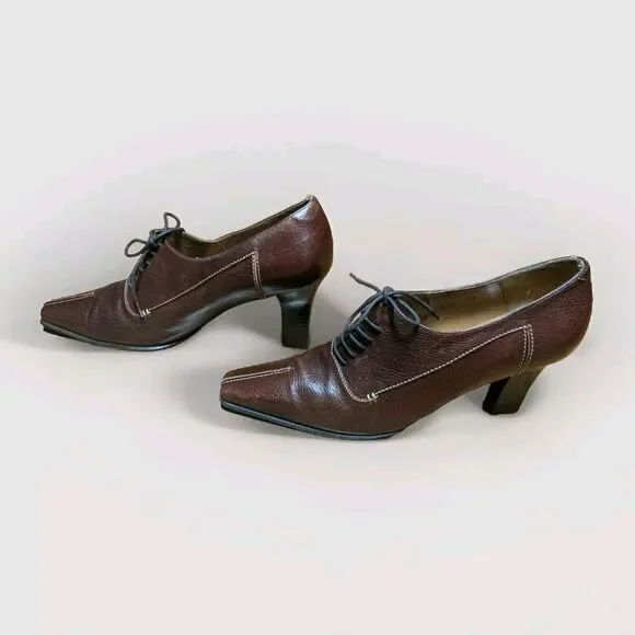 Salvatore Ferragamo‎ Brown Brogue Leather Platform Pumps Size 10B Style DQ96651